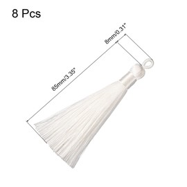 sourcing map Bookmark Tassels, 8 Pieces 3.66 Inch Silk Soft Mini Tassel with Bows for Keychain Graduation Handmade DIY Craft Accessories, White