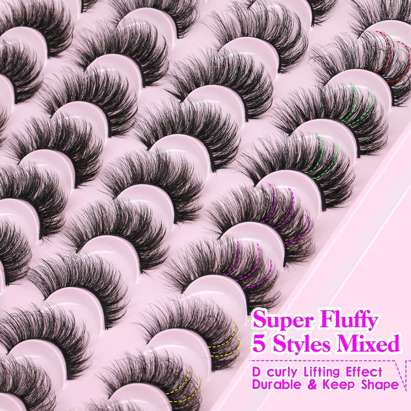 JIMIRE Eyelashes Fluffy 5D Natural False Eyelashes 5 Styles Mixed