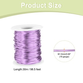 sourcing map 16 Gauge Aluminum Craft Wire 1.5mm 98.5ft Flexible Bendable Anodized Metal Jewelry Sculpting Wire for Jewelry Making Modelling Craft DIY, Light Purple