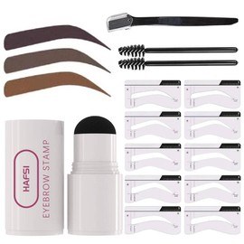 HAFSI Eyebrow Stamp Shaping Stencil Kit, All in One Brow Waterproof Eye Brow Stamp with 10 outstanding Pieces Reusable, Eyebrow Definer Eye Makeup Shaping Tool for Girls and Women (Medium Brown)