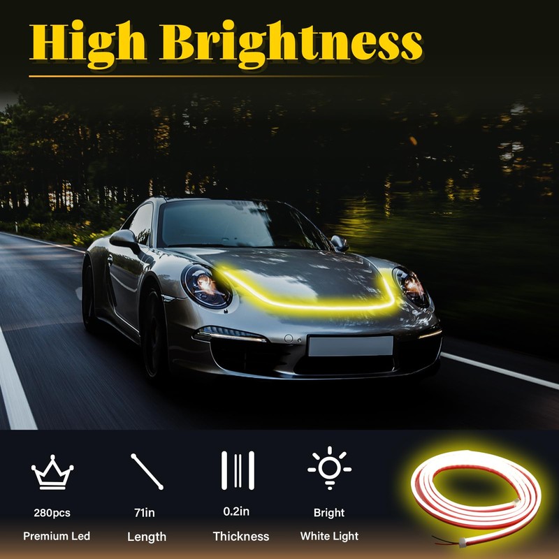 DIBMS 71-inch High-Brightness Car Hood Gap LED Light Strip -