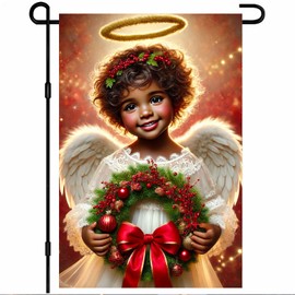 BlissYard Christmas Garden Flag 12x18 Inch – Adorable Holiday Child Yard Banner Double-Sided Festive Lawn Decor for Outdoor Celebrations & Seasonal Display Angel Cute Angel Flag