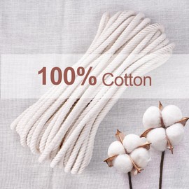 XINSHUNCAN Cotton Rope 8 mm 20 m, Cotton Cord Natural Macrame Rope, Thick 4-Strand Twisted Soft Cotton Rope for DIY Crafts, Wall Hanging, Plant Hanger, Macrame, Gardening
