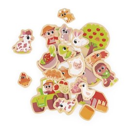 Janod - 24 Wooden Magnets with Magnets - Farm Theme - Animals of the Farm - Wooden Toy - Ideal for Blackboards or Refrigerators - Magnetic Educational Game to Touch and Try - From 2 Years