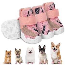 SlowTon Dog Shoes for Small Size Dogs - Soft Rubber Sole Dog Boots & Paw Protector for Summer Hot Pavement Winter Snow Rain, Breathable Dog Booties for Outdoor Walking Indoor Hardwood Floor (Pink, 5)