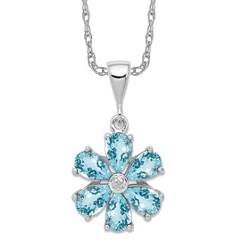 IceCarats 925 Sterling Silver Swiss Sky Blue Topaz Diamond Flower Necklace Charm Gemstone Pendant Chain 16 inch 14 mm