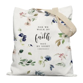 Lacosu Christian Tote Bag, Walk by Faith Christian Canvas Tote Bags for Women, Christian Gifts for Women, Bible Verse Gifts, Religious for Christian Women, Reusable Grocery Bags Shopping Bags