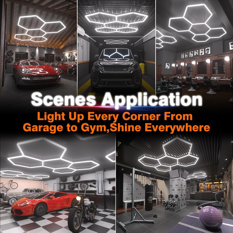 Litezone Hexagon Garage Lights : 3 Level Dimmable 168W Tube