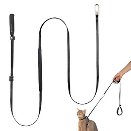 BuddyArmor Ultra Lightweight Cat Leash Adjustable with Comfortable Padded Handle, Soft Thin Nylon Cat Walking Training Waist Leash for Kitten Small Large Cats Puppy, No Harness (Midnight Black)