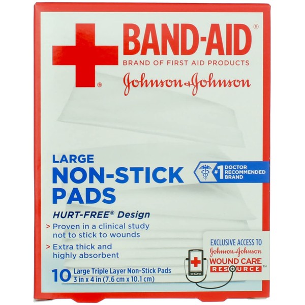 BAND-AID First Aid Non-Stick Pads, Large, 3 in x 4 in, 10 ea (Pack of 2)
