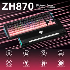 ZORNHER ZH870 Wireless Mechanical Gaming Keyboard,80% Pink & Purple Custom Creamy Sound Keyboard with Shine Through PBT Keycaps,Pre-lubed Linear Switches,Hot-Swappable,RGB Backlit,2.4GHz/USB-C/BT5.0