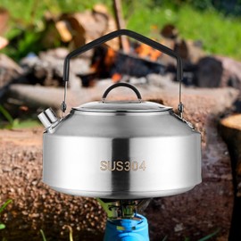 Epicover Camping Kettle SUS304 Stainless Steel, 1L Outdoor Tea Pot with Ergonomic Handle, Large Capacity Hiking Water Boiler, Portable Coffee Maker for Backpacking Picnic