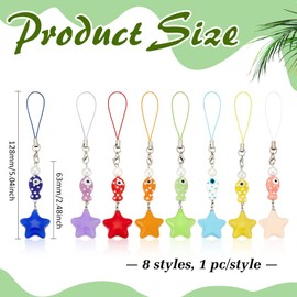 PH PandaHall 8pcs Fish Star Phone Charms, Kawaii Cellphone Strap Lanyard Porcelain Acrylic Pendant Purse Strap for Phone Bag Purse Backpack Wallet Kechain Camera Airpods,5 Inch Long