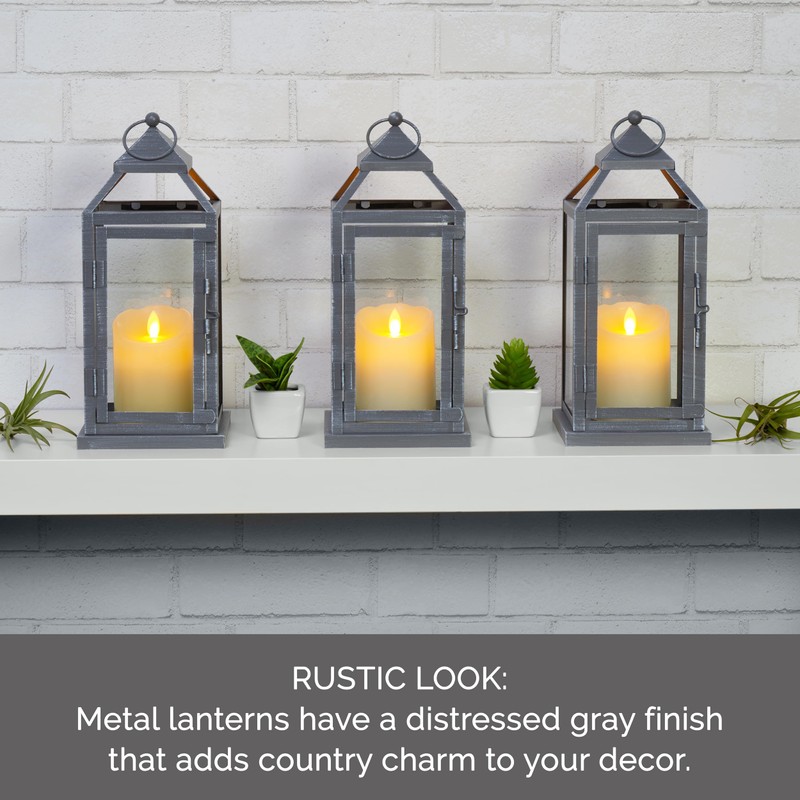 Elements Gray Metal Lanterns Set of 3-12 Inch Decorative Candle