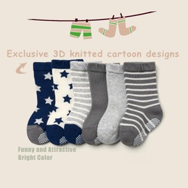 Aisyee 6 Pairs of Stopper Socks Baby Boys Cotton Socks Baby Toddler Non-Slip Socks Baby ABS Socks Summer 6 Months - 4 Years, Mix star stripes