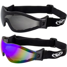 Global Vision Z-33 Padded Motorcycle Skydiving Goggles 2 Pair Smoke & Blue Mirror Lenses