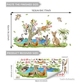 Mirabuy Forest Animals Wall Decals, Nursery Wall Sticker Set with Tree and Wildlife for Kids Bedroom Nursery, 64x36 inches