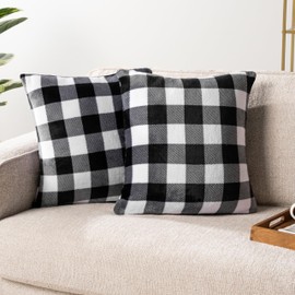 PAVILIA Checker Plaid Throw Pillow Covers 18x18 Set of 2, Decorative Pillow Cases Bed Sofa Couch, Boho Aesthetic Accent Decor Cushion Bedroom Living Room, Velvet Square Euro Sham Covers, Black White
