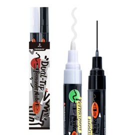 TRANSON Black and White Dual-tip Permanent Paint Markers Oil Based Waterproof