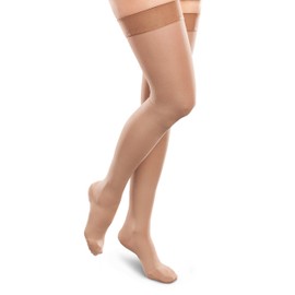 Ease Opaque Women's Support Thigh High Stockings - 30-40mmHg Firm Compression Nylons (Sand, Medium Long)