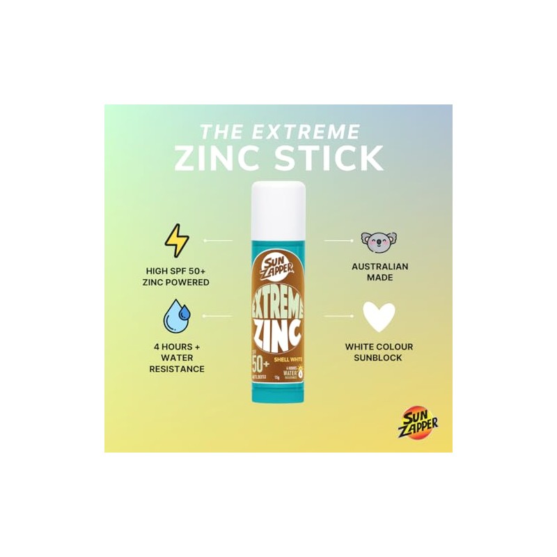 Sun Zapper Extreme Zinc Stick Shell White SPF 50 Protector