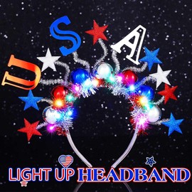 Asooll 4th of July Headband Light Up Ball Hairband USA Red White Blue Star Hair Accessories for Women