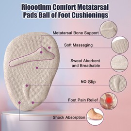 Riootlnm Metatarsal Pads, Ball of Foot Cushions, Heel Pads Inserts for Too Big Shoe, Reduce Foot Pain, No Slip Heel Grips Liners Shoe Pads for Loose Shoe, Blisters (2pairsbeige)