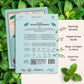 Seedboy Organic Mint Herb Seeds for Indoor Gardening or Planting Outdoors, Non-GMO and USDA Certified Herb Seed Packets, 250 Seeds/20 mg (Peppermint)