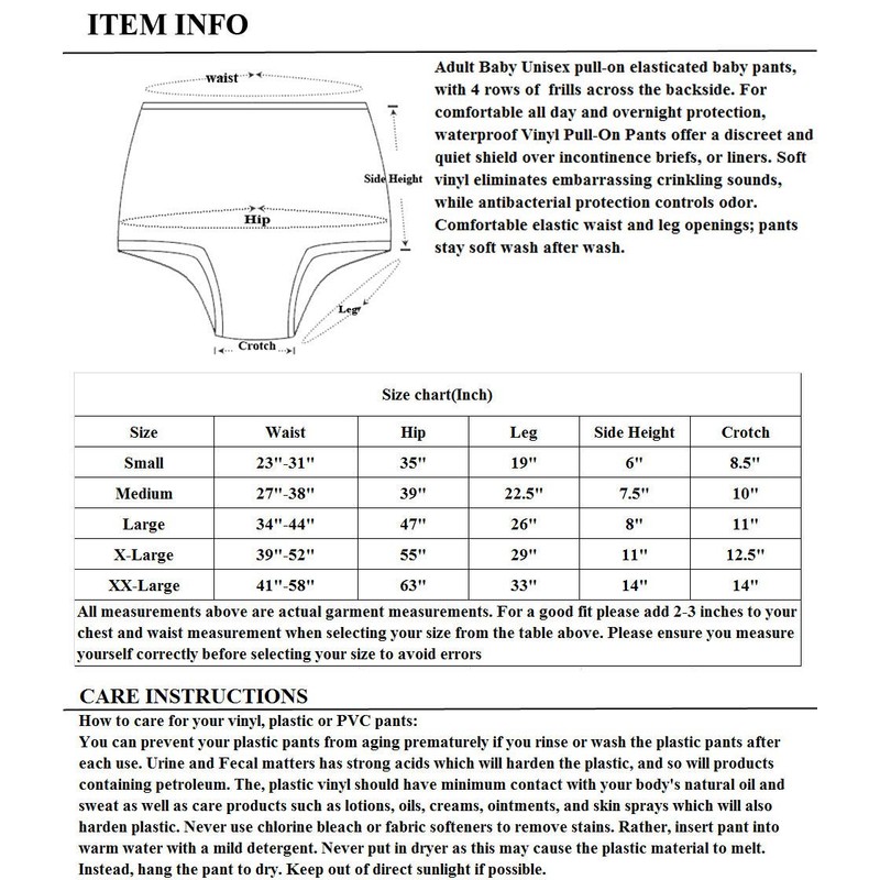 Haian Rumba Adult Plastic Ruffle Incontinence Pants White PVC (XX-Large,