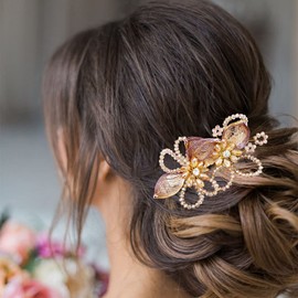 Campsis Rhinestones Hair Barrettes for Bride Gold Flower Wedding Hair Clips Floral Cyrstal Wedding Hair Accessories for Bridal Bridesmaids Prom Party Dinner