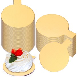 Teenyyou 200 Pcs 2 Inch Round Cake Board with Tab Mini Pastry Reversible Waxed Cake Board for Dessert Display Trays Pastry Plates(Gold)