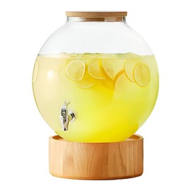 Zedfire 5 Gallon Glass Beverage Dispenser with Spigot, Cork Lid, Wood Base – For Events & Commercial Use