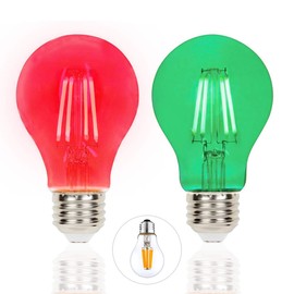 2 Pack Filament LED Red Light Bulbs Green Light Bulb – A19 E26 8W 60 Watt Equivalent Vintage LED Red Green Bulb Decorative Lighting for Party Decoration, Porch, Home, Christmas Light Bulbs