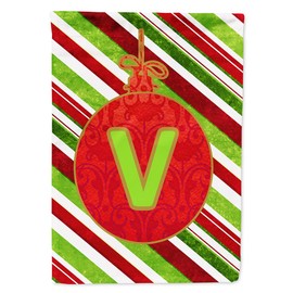 Caroline's Treasures CJ1039-V-CHF Christmas Oranment Holiday Initial Letter V House Flag Large Porch Sleeve Pole Decorative Outside Yard Banner Artwork Wall Hanging, Polyester, House Size, Multicolor