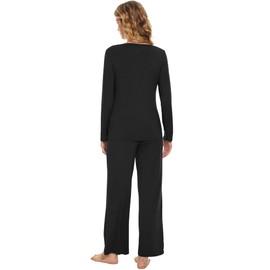 WiWi Viscose from Bamboo Pajama Set for Women 2 Pieces Long Sleeve Loungwear Soft Sleepwear Loose Comfy Pj Sets Pockets S-XXL, B-black, Small