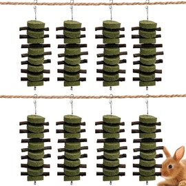 kathson 8PCS Bunny Chew Toys for Teeth Grinding, Chinchilla Treats Organic Bamboo Sticks Natural Fruitwood Branches for Rabbits Guinea Pigs Hamsters (Fruitwood Sticks+Alfalfa Cakes)