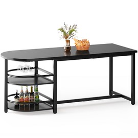 soges 70.9 inch Large Dining Table for 4 to 6, Kitchen Dinner Table with Storage Shelf & Cup Holder, Metal Legs for Dining Room, Home Office, Living Room Furniture, Black