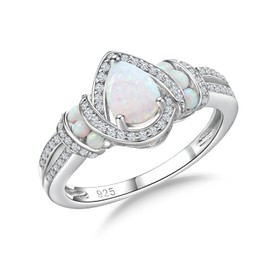 DAYBYDAY Opal Ring October Birthstone Ring for Women 925 Sterling Silver Pear Gemstone Ring Size 6 Birthstone Jewelry