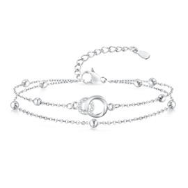 TempBeau Women's Bracelet with Möbius Ring Pendant, Bracelets Women Made of Copper, 18K Gold-Plated Double Ring Bracelet for Mum, Wife, Girlfriend, Women's Bracelet, Girlfriends Gift for Birthday,