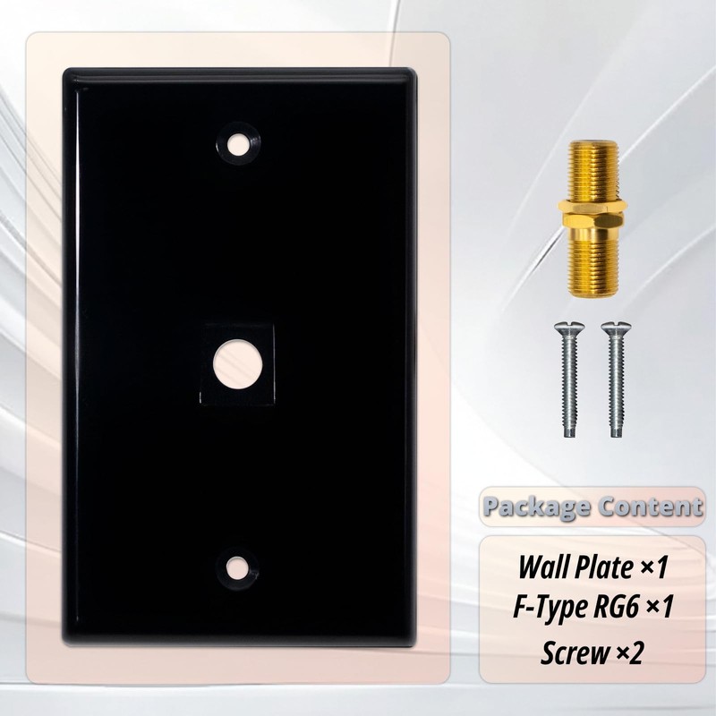 HXH 1-Port Single-Gang Coax Wall Plate, F-Type Connector, Black, 1-Pack