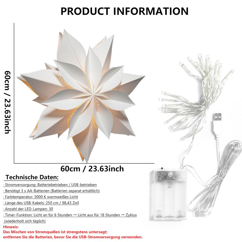 EANLOLY Christmas Star, Illuminated, Paper Stars, Christmas, 3D Star Window,