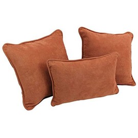 Blazing Needles Double-Corded Solid Microsuede Throw Pillow Set with Inserts (Set of 3), Spice