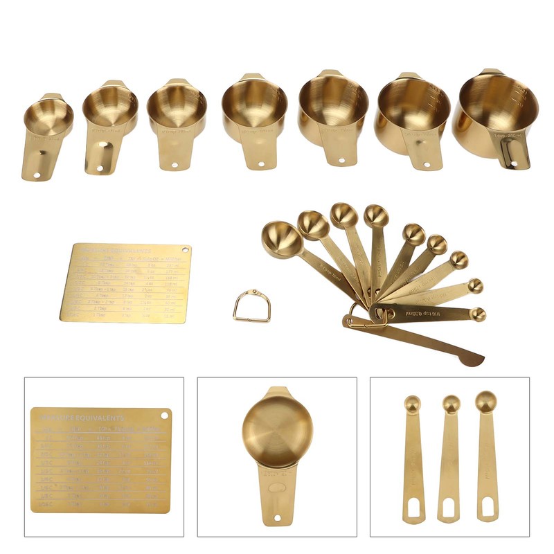 18PCS Measuring Cup Stainless Steel Gold Coffee Spoon Cup Set