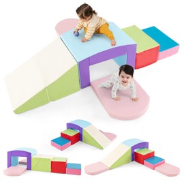 Olakids Climbing Toys for Toddlers, 7 Piece Indoor Baby Foam Blocks Soft Play Set with PU Leather, Kids Climb and Crawl Sliding Activity Structure Gym Playground Climber