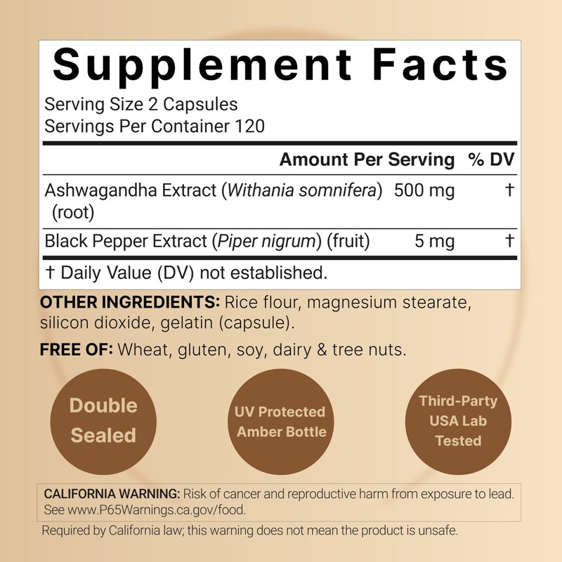 NatureBell Ashwagandha with Black Pepper Extract, 240 Capsules | Ashwagandha