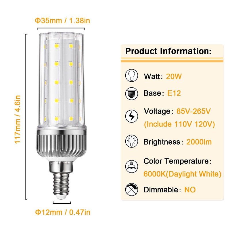 Aolang E12 LED Bulb,20W LED Candelabra Bulbs,150 Watt Equivalent, Daylight