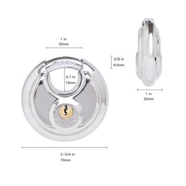 THIRARD 4 Pack Keyed Alike Disc Padlock, Stainless Steel Lock with Key ,2-3/4 in.Wide ,3/8 in. Diameter Shackle, Discus Lock for Storage Unit, Sheds, Garages and Fence