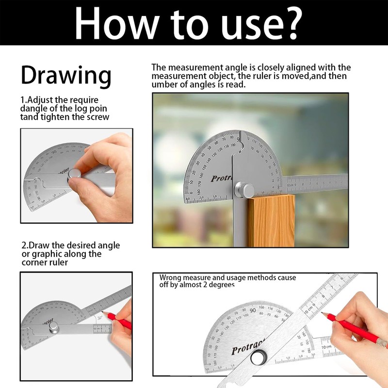 Nortools Stainless Steel Angle Protractor -180° Two Arm Ruler Adjustable