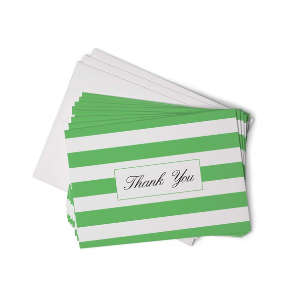 Green Striped Thank You Cards - 48 Classic Note Cards with Envelopes - Perfect for Special Events & Businesses