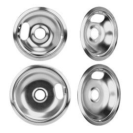 4 Pack Stove Burner Drip Pans – Chrome Plated Trays Replacement for Whirlpool Kenmore Electric Ranges – Heavy Duty 2 Large 9.4 inch & 2 Small Set 7.5 inch
